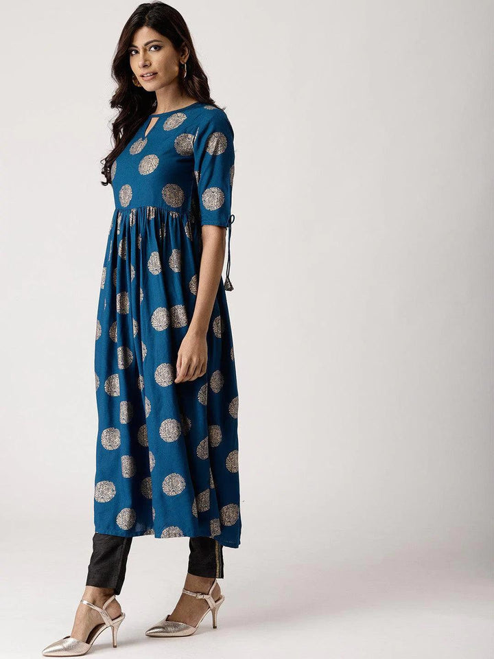 Blue Printed Rayon Kurta