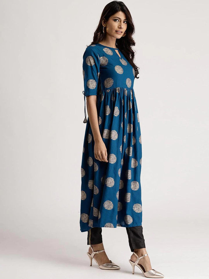 Blue Printed Rayon Kurta