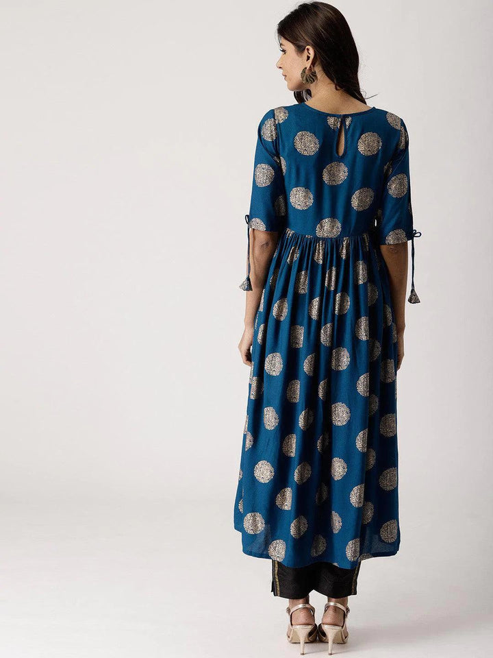 Blue Printed Rayon Kurta