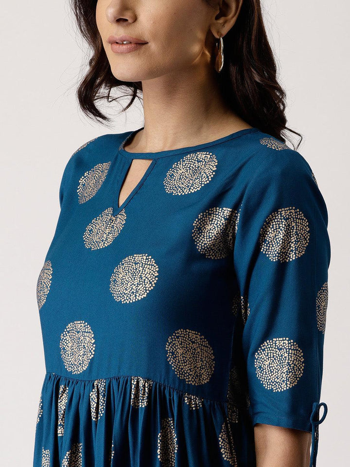 Blue Printed Rayon Kurta