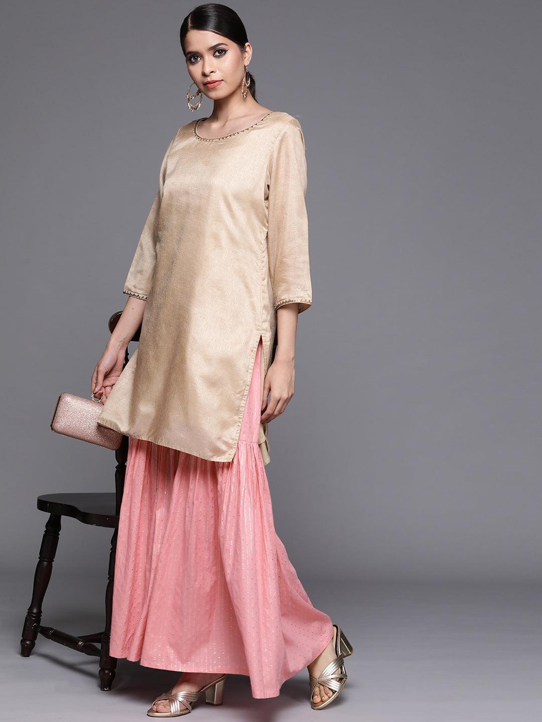 Pink Self Design Cotton Sharara Pants - ShopLibas