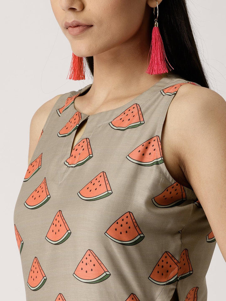 Brown Printed Silk Dress