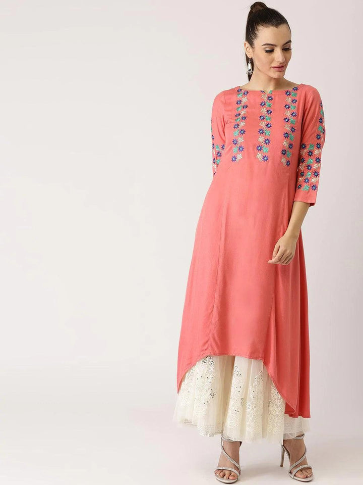 Pink Solid Rayon Kurta