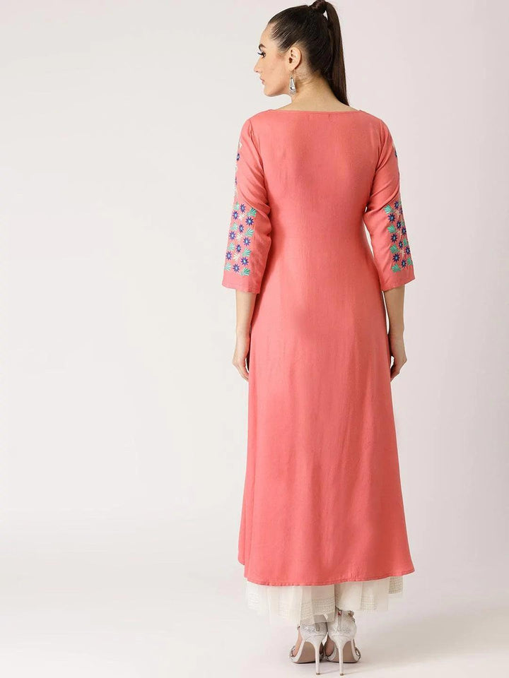 Pink Solid Rayon Kurta
