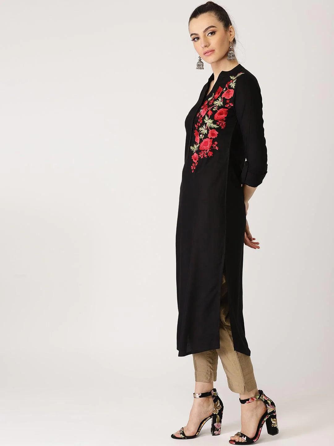 Black Solid Rayon Kurta - ShopLibas