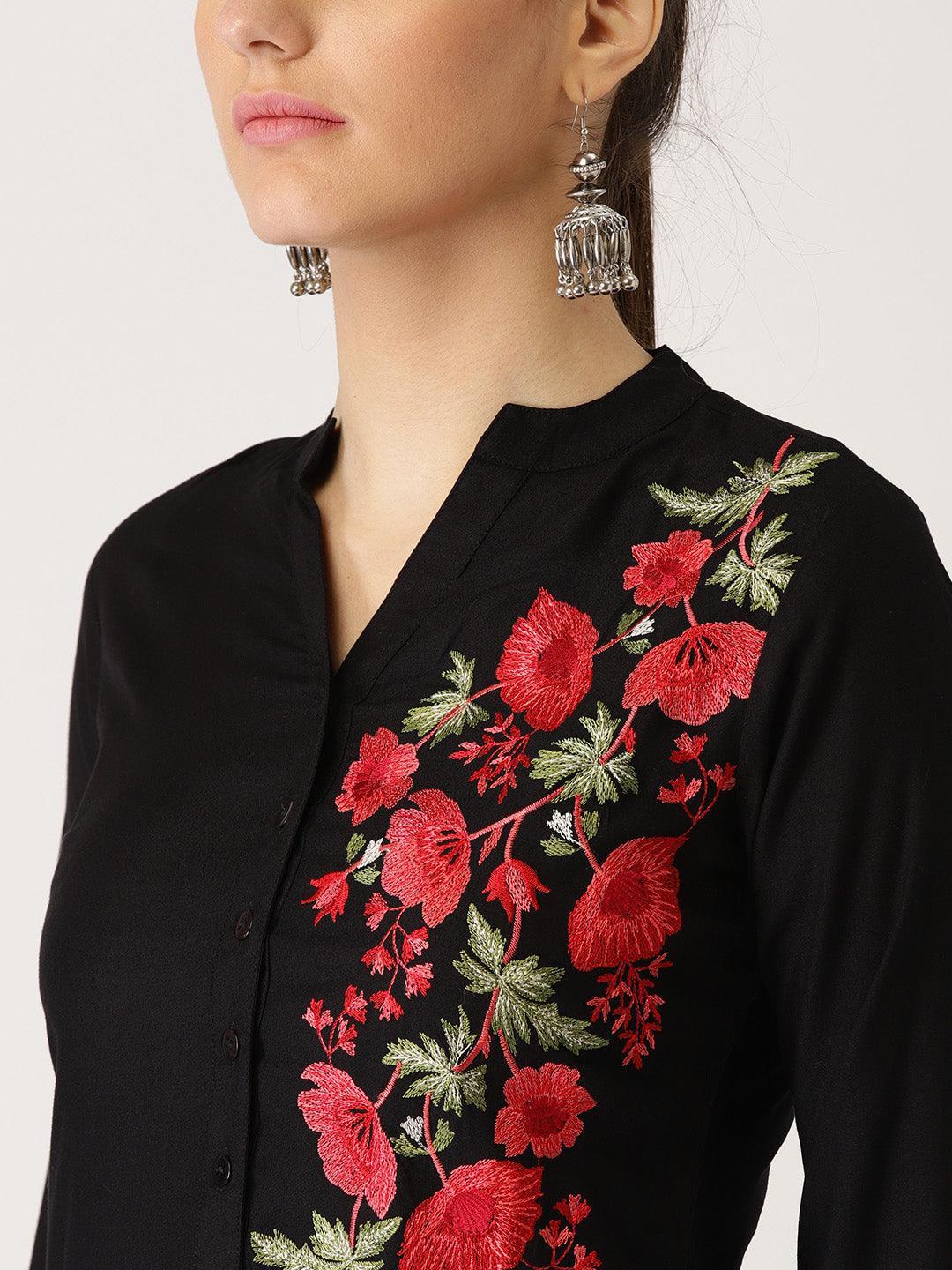 Black Solid Rayon Kurta - ShopLibas