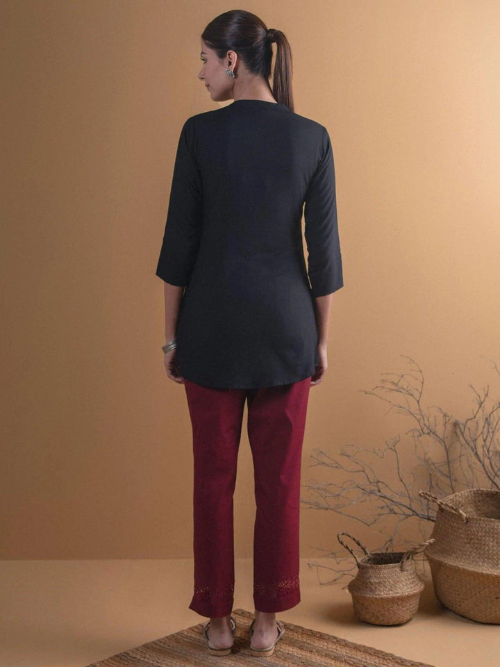 Black Embroidered Rayon Kurta
