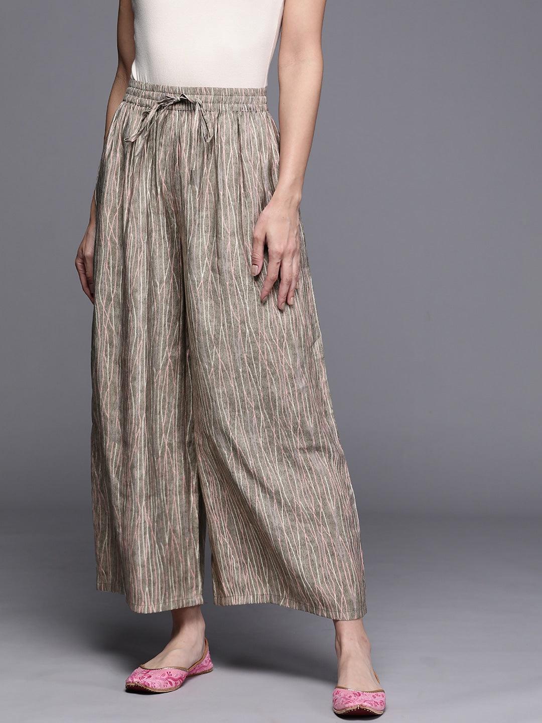 Grey Printed Silk Palazzos - ShopLibas