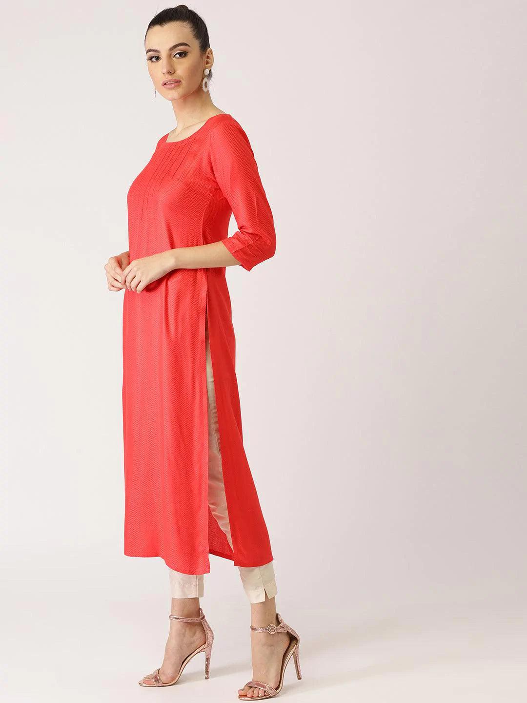 Pink Self Design Rayon Kurta - ShopLibas