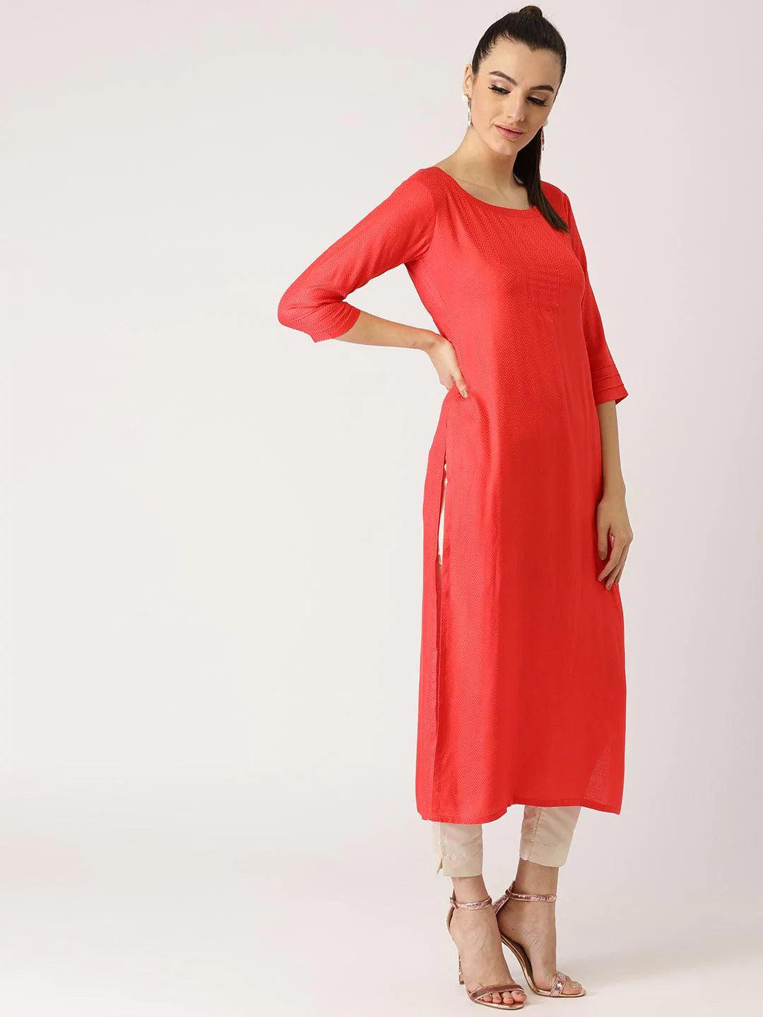 Pink Self Design Rayon Kurta - ShopLibas