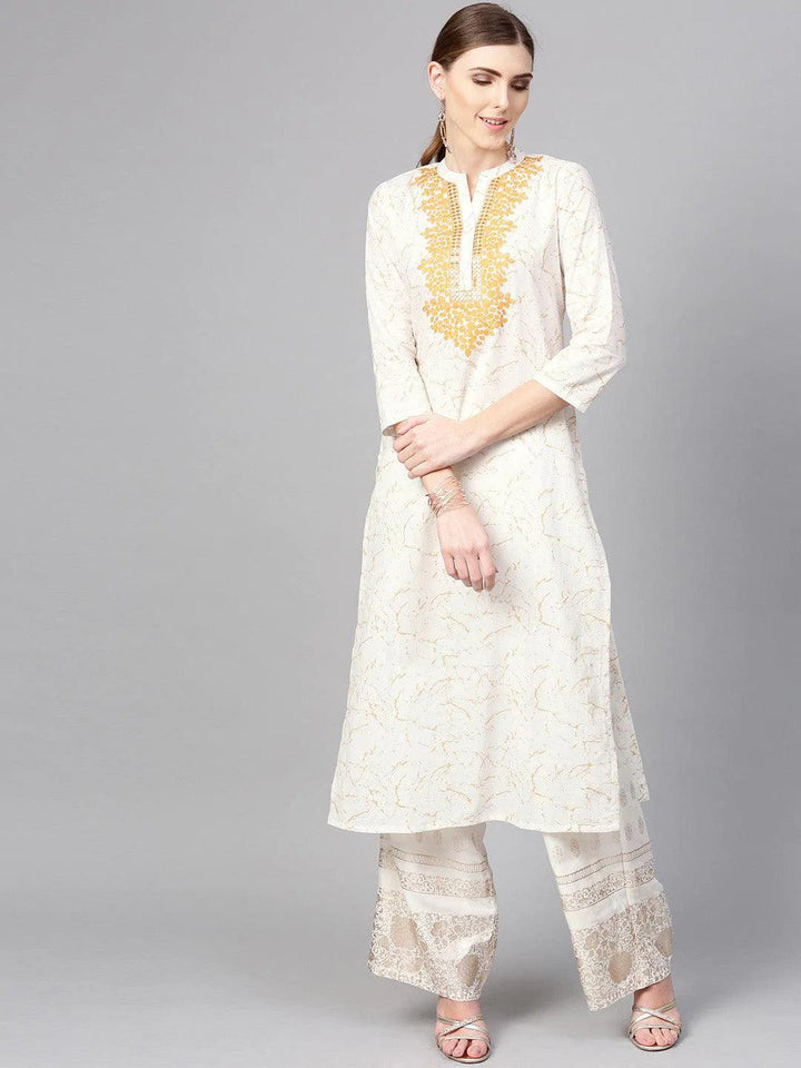 White Printed Cotton Kurta