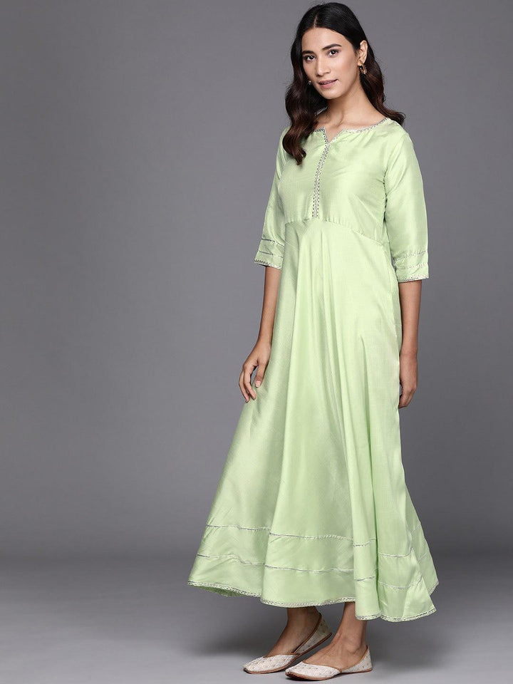 Green Solid Silk Dress With Dupatta
