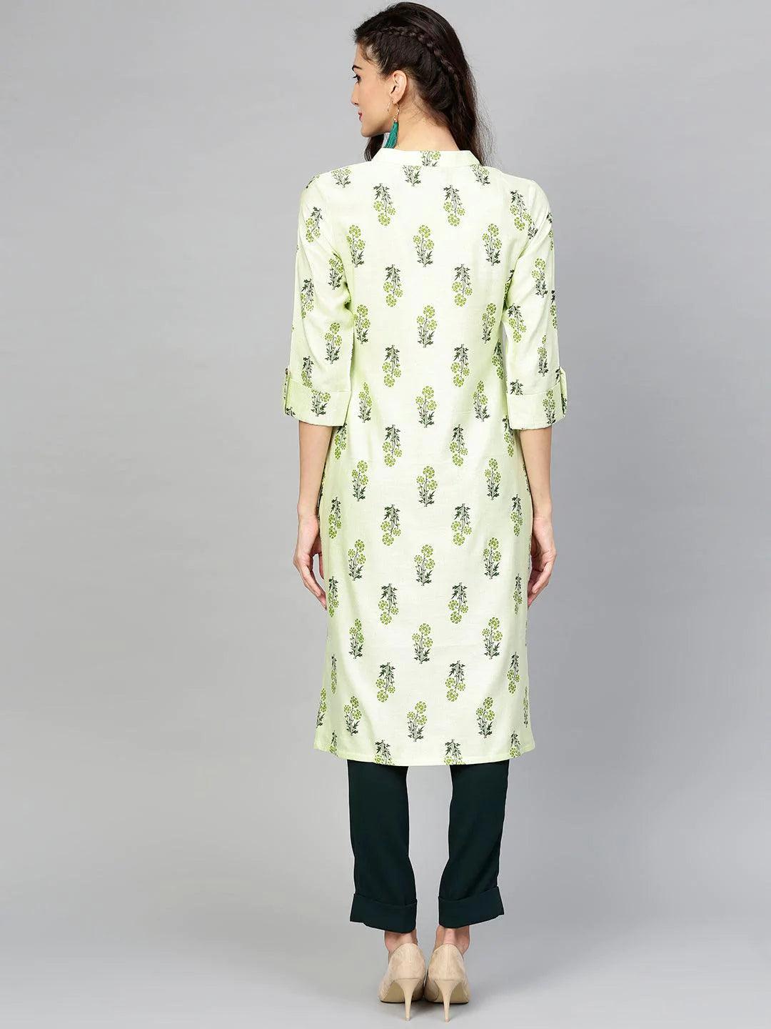 Green Printed Cotton Kurta - ShopLibas