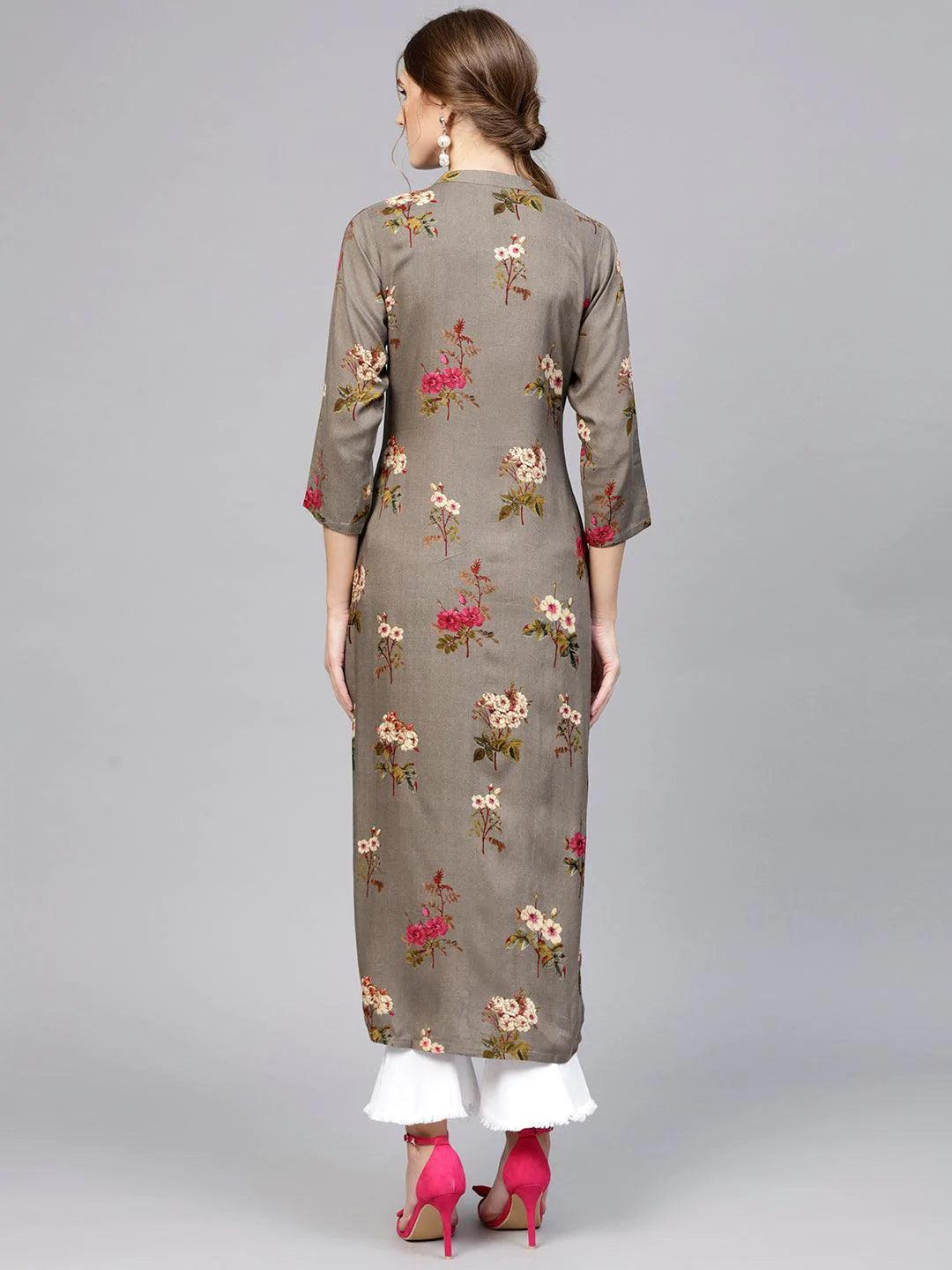 Grey Printed Rayon Kurta - ShopLibas