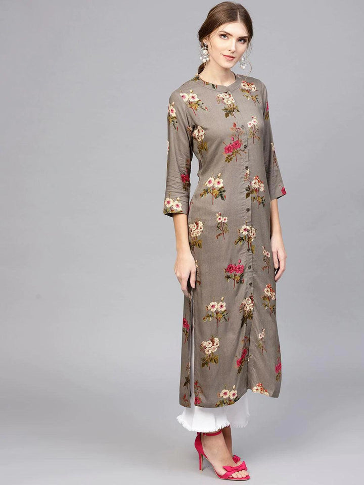 Grey Printed Rayon Kurta