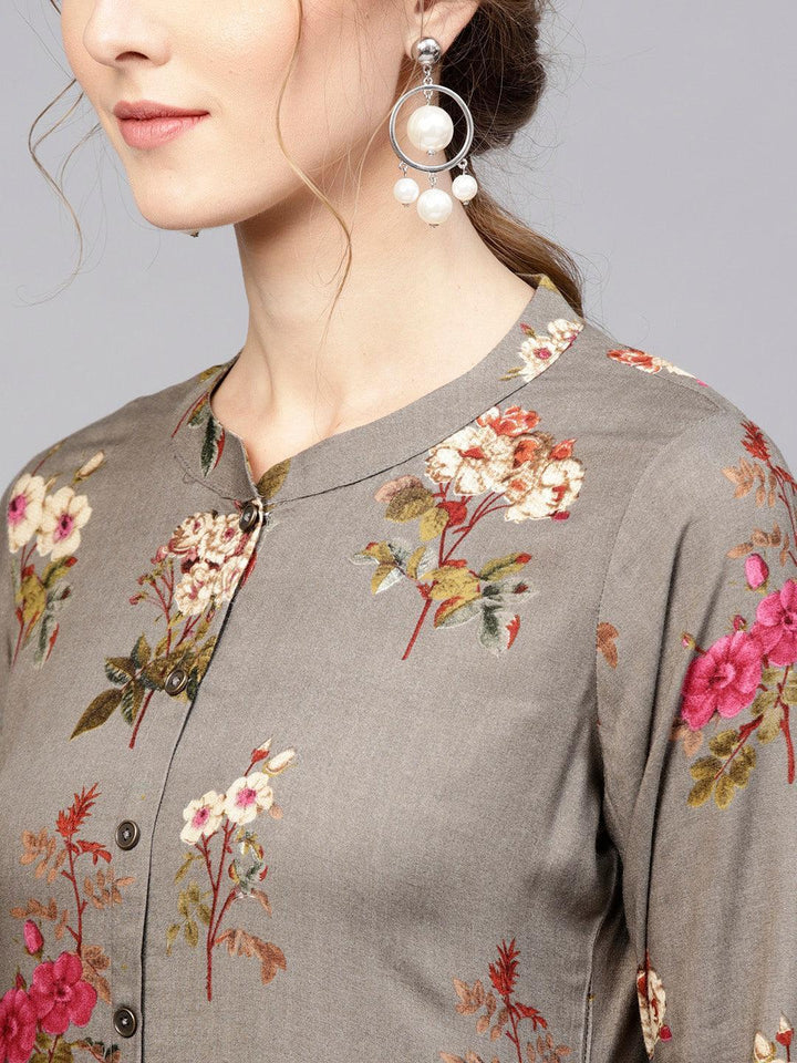 Grey Printed Rayon Kurta