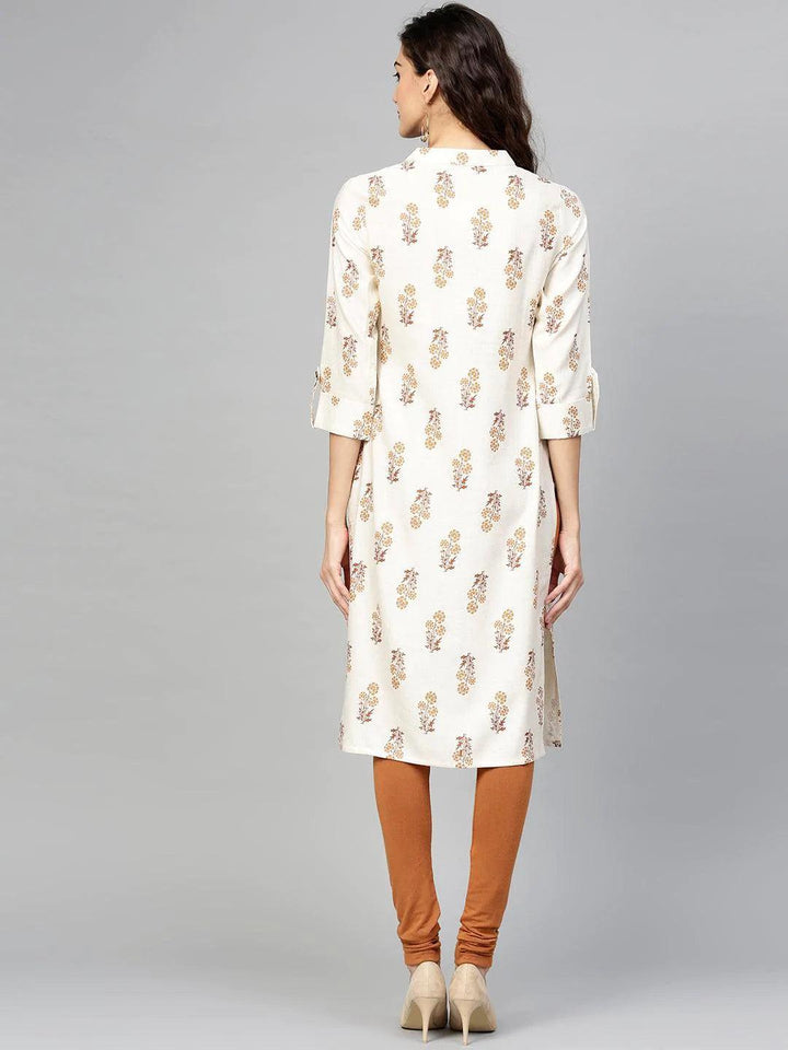 Beige Printed Cotton Kurta
