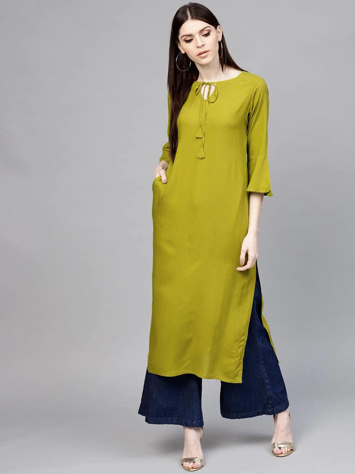Green Solid Rayon Kurta