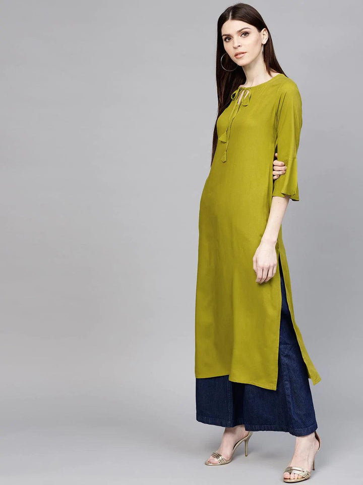 Green Solid Rayon Kurta