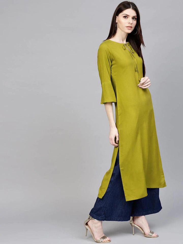 Green Solid Rayon Kurta