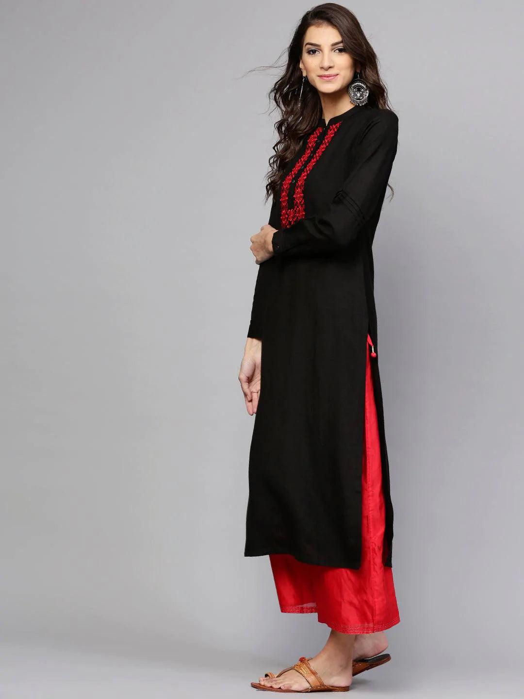 Black Printed Rayon Kurta - ShopLibas