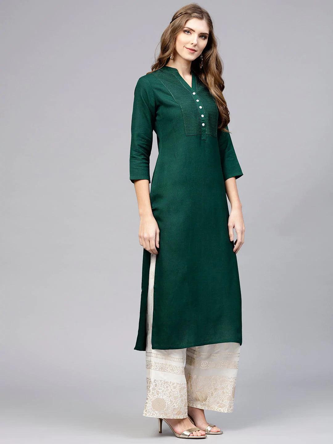 Green Solid Rayon Kurta - ShopLibas