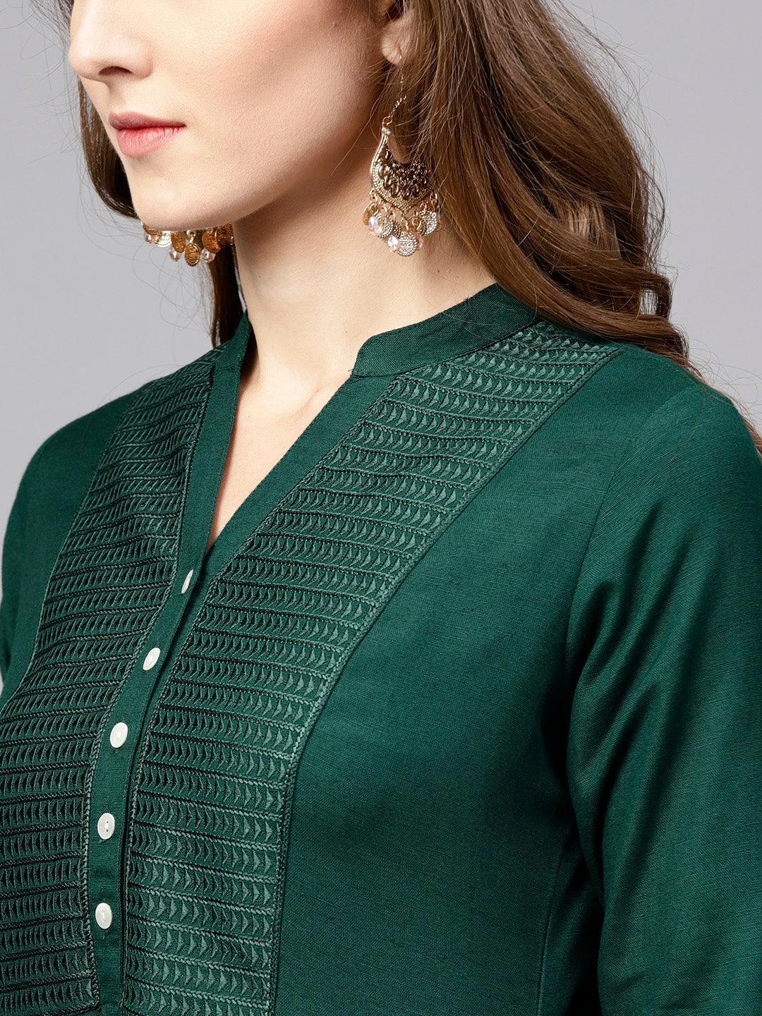 Green Solid Rayon Kurta - ShopLibas