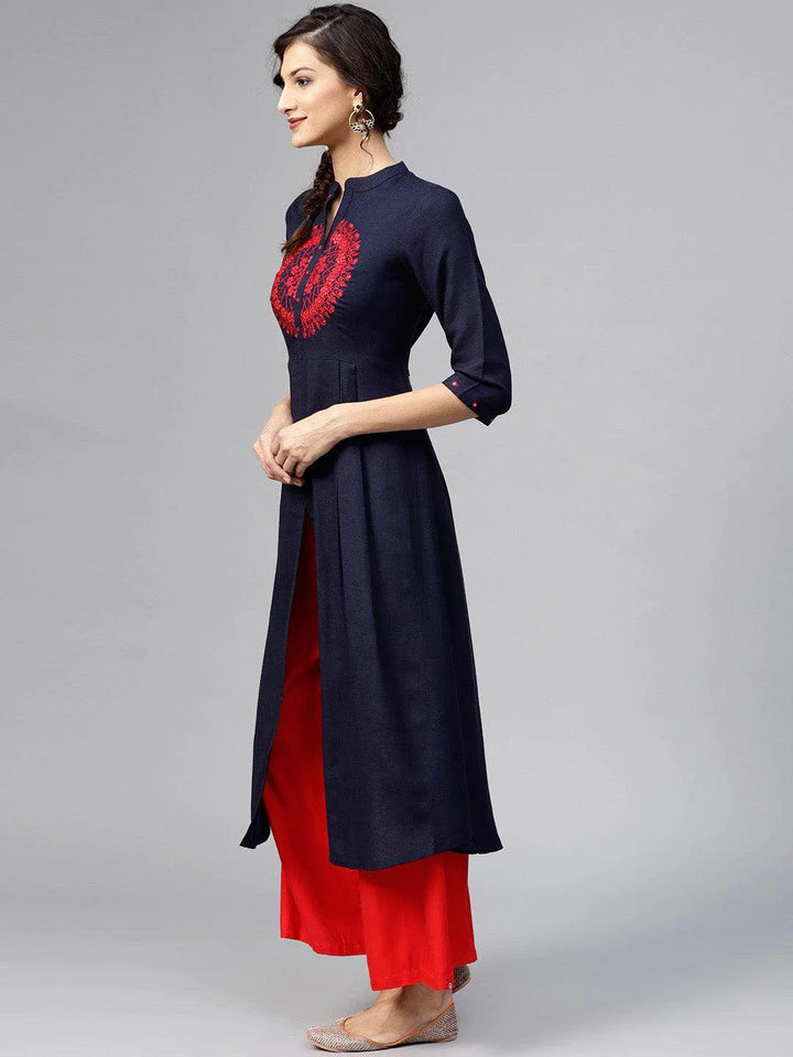 Blue Solid Rayon Kurta