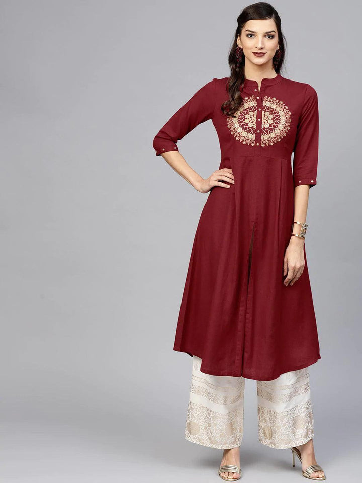 Maroon Solid Rayon Kurta