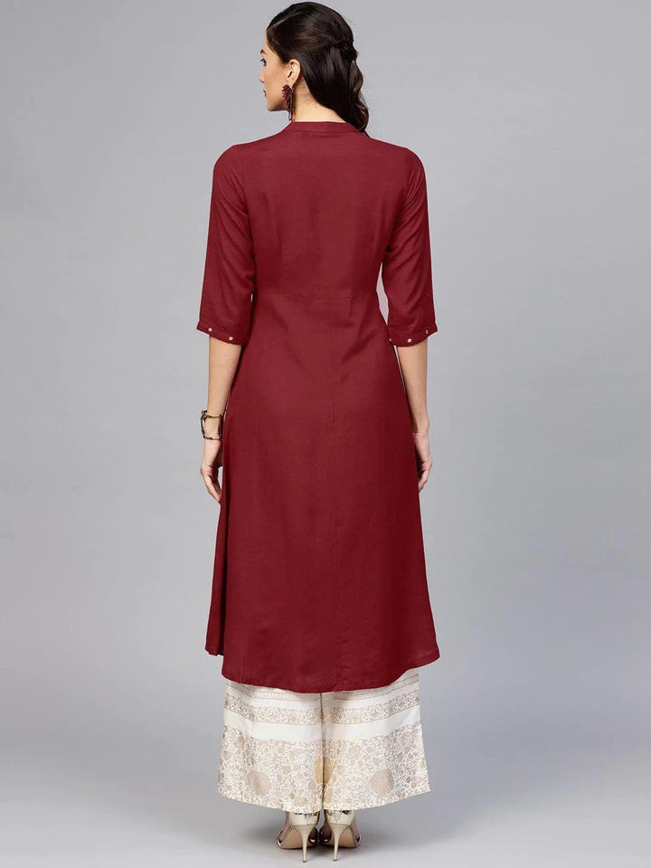 Maroon Solid Rayon Kurta