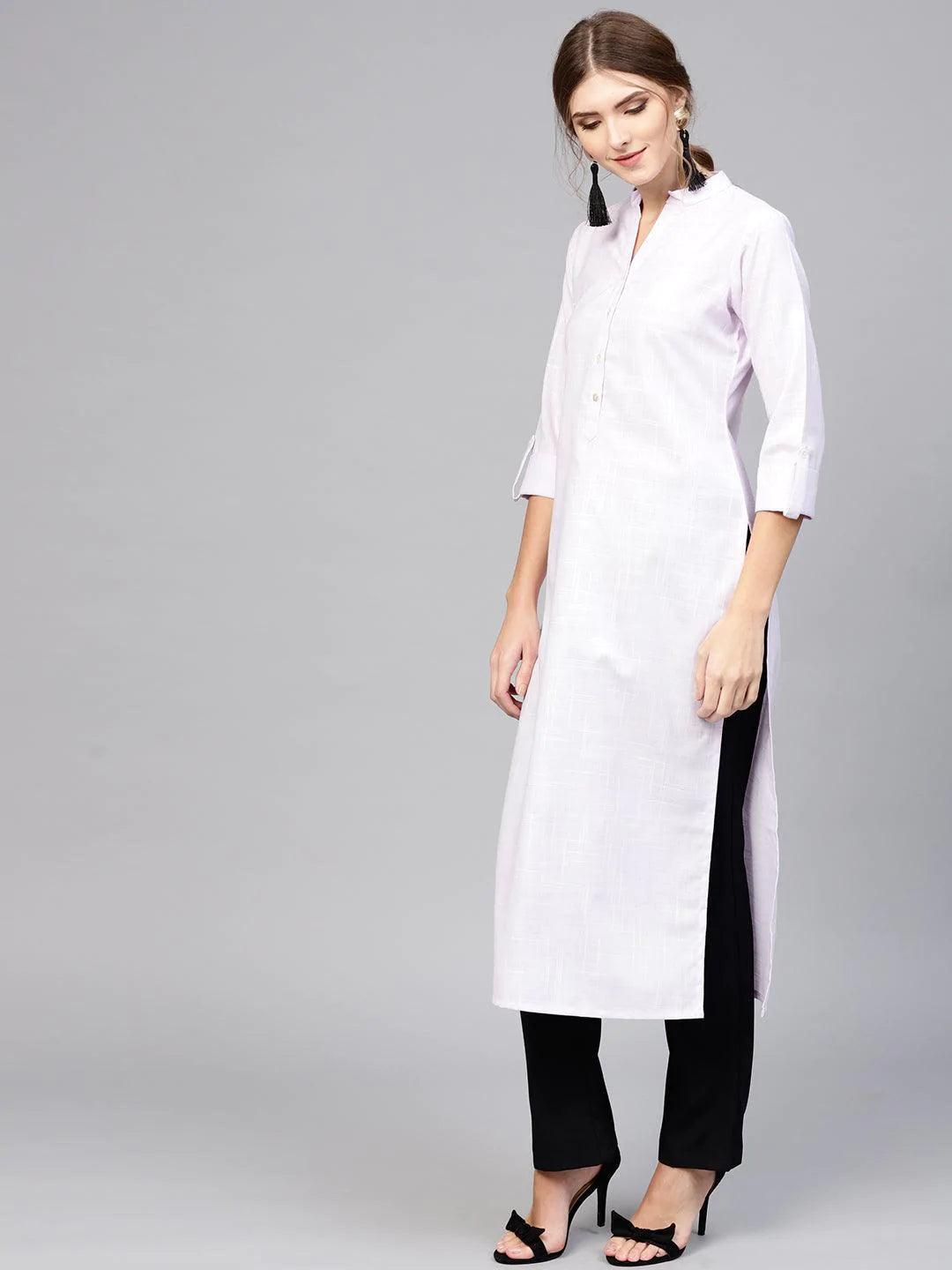 Purple Woven Design Cotton Kurta - ShopLibas