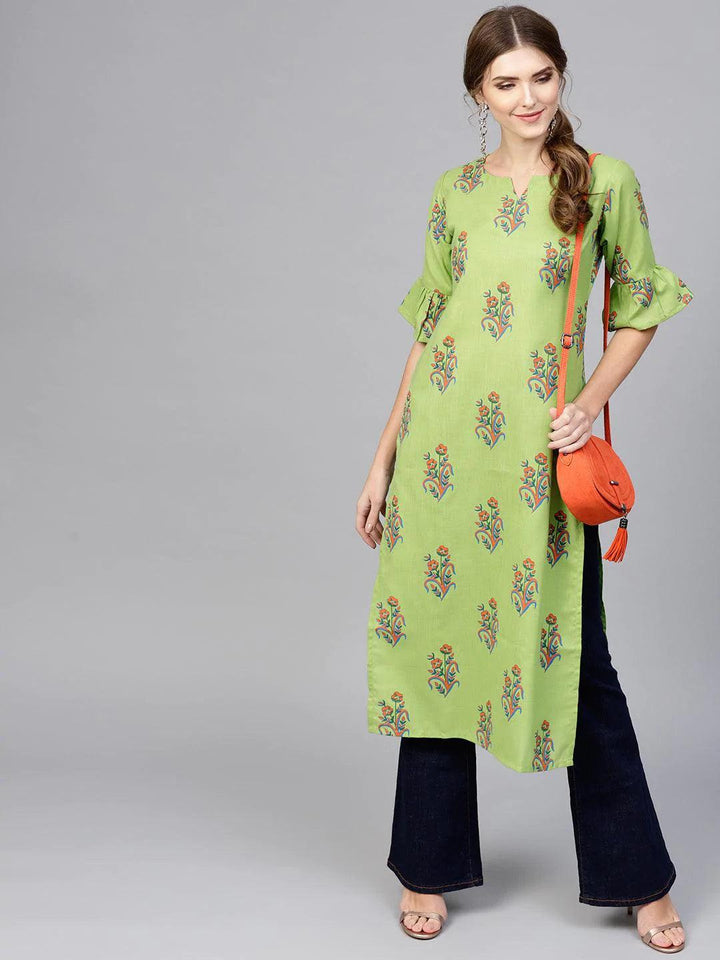 Green Printed Cotton Kurta
