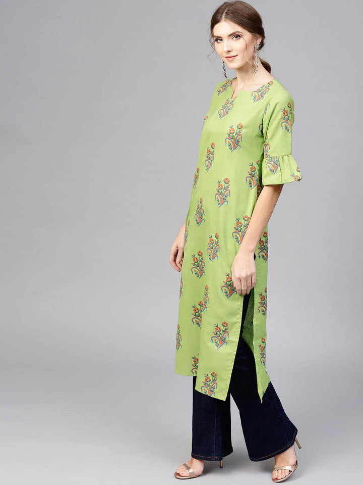 Green Printed Cotton Kurta