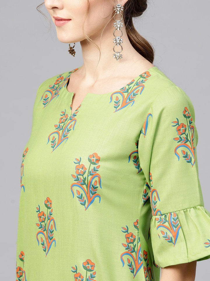 Green Printed Cotton Kurta