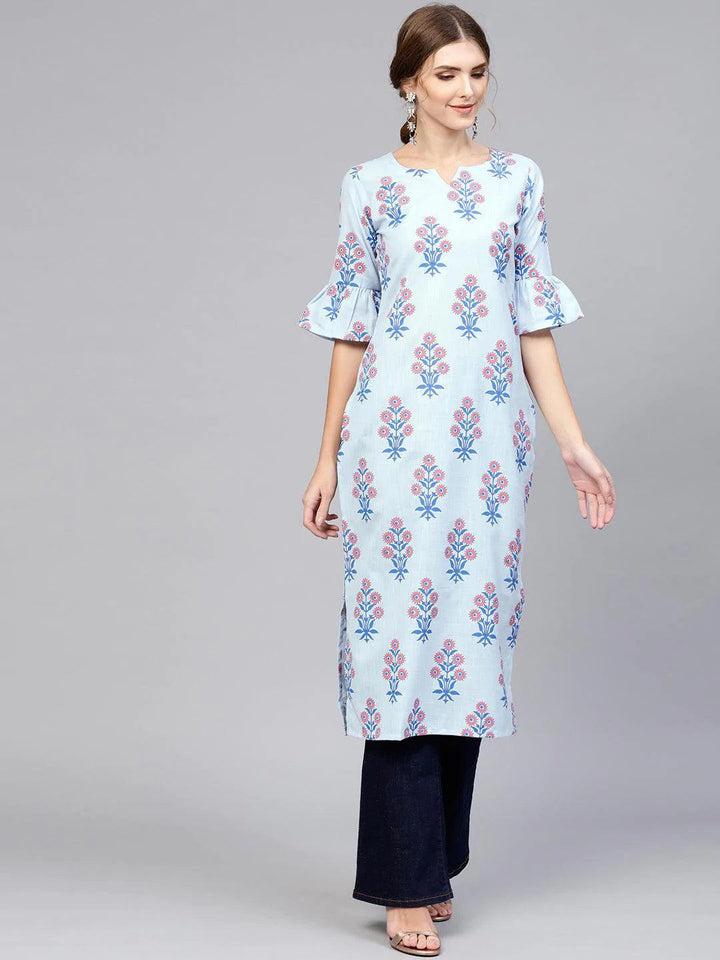 Blue Printed Cotton Kurta
