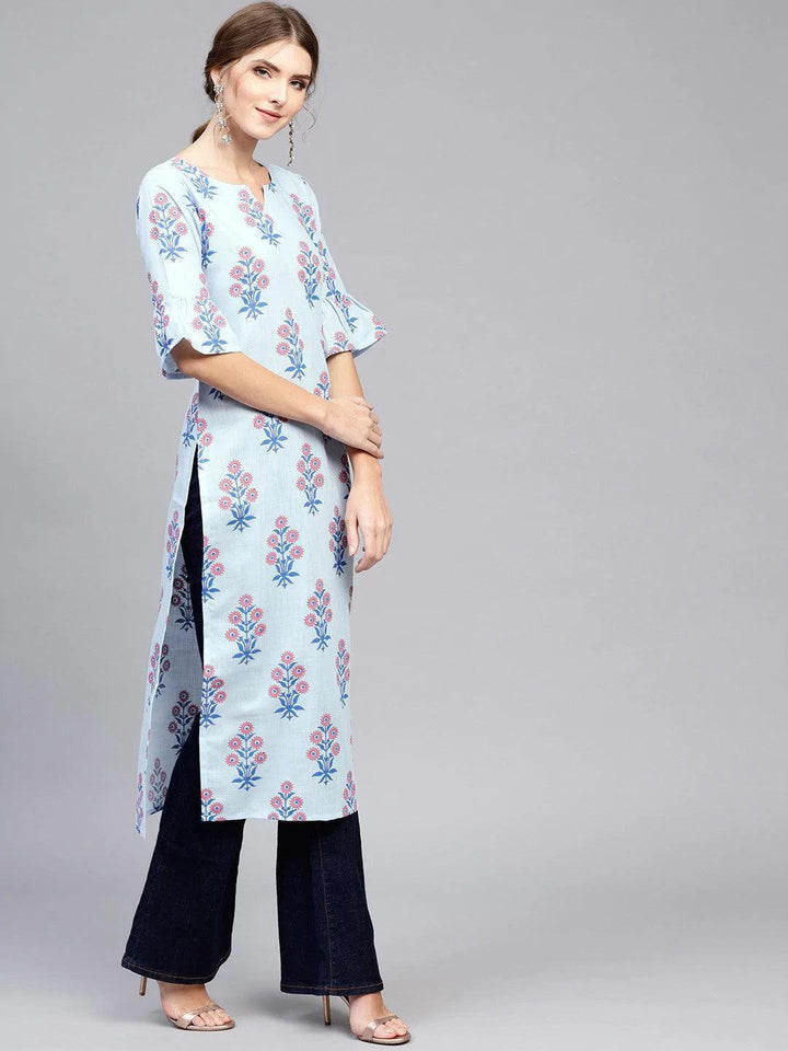 Blue Printed Cotton Kurta
