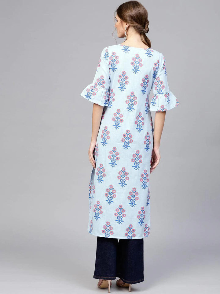 Blue Printed Cotton Kurta