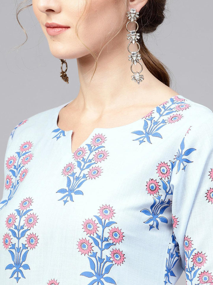 Blue Printed Cotton Kurta