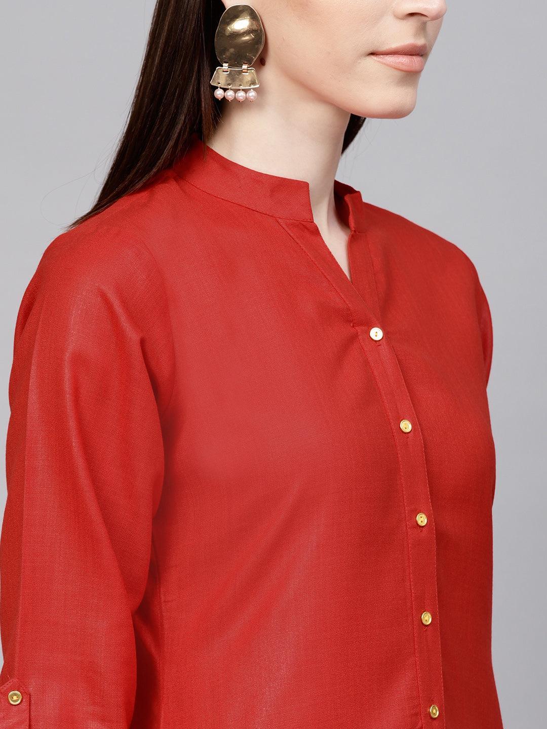 Red Solid Cotton Kurta - ShopLibas