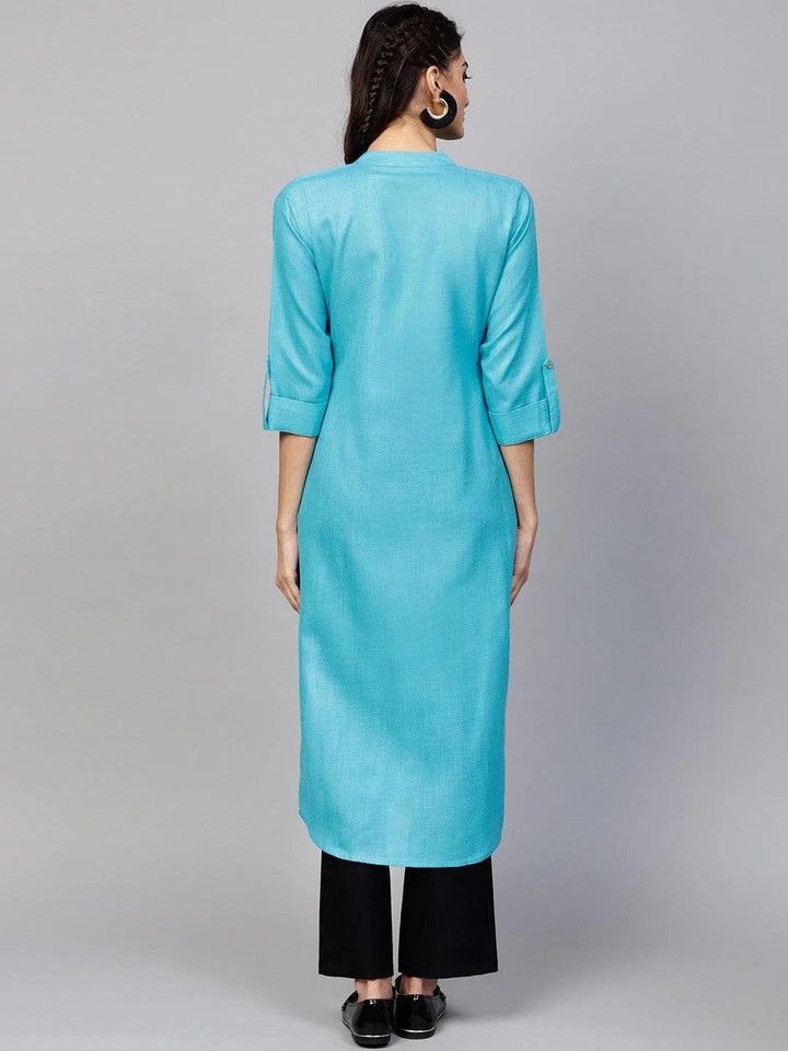 Blue Solid Cotton Kurta