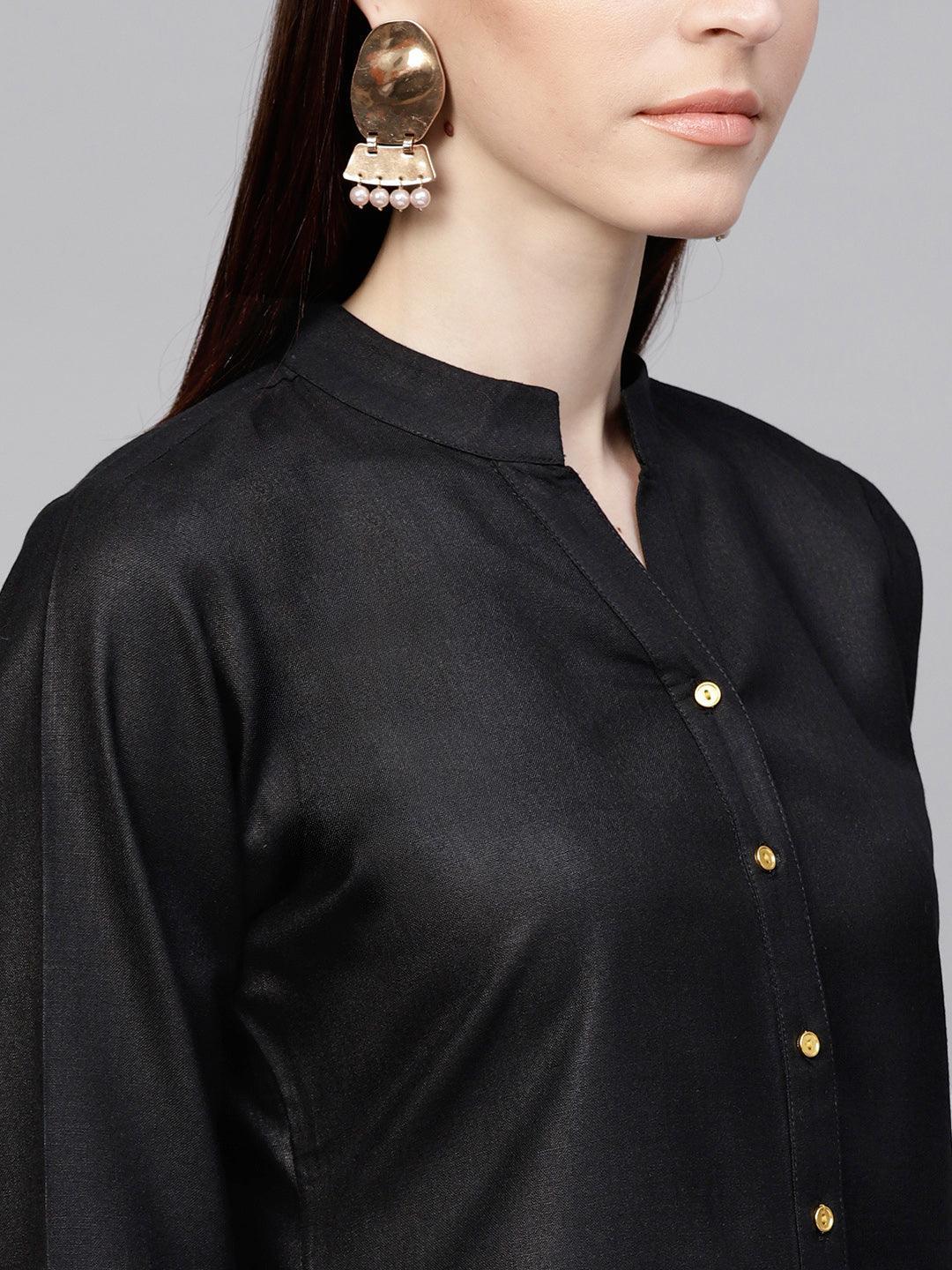Black Solid Cotton Kurta - ShopLibas