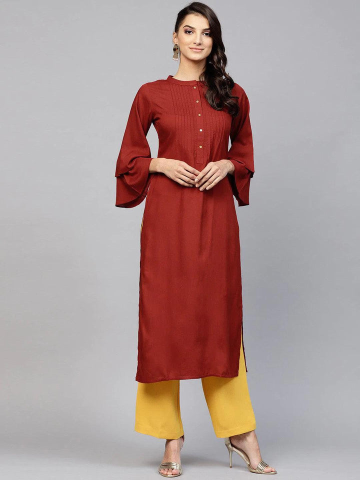 Maroon Solid Rayon Kurta