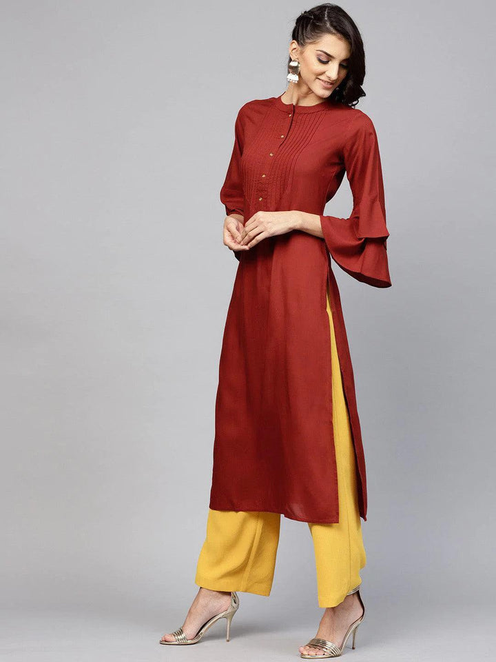 Maroon Solid Rayon Kurta