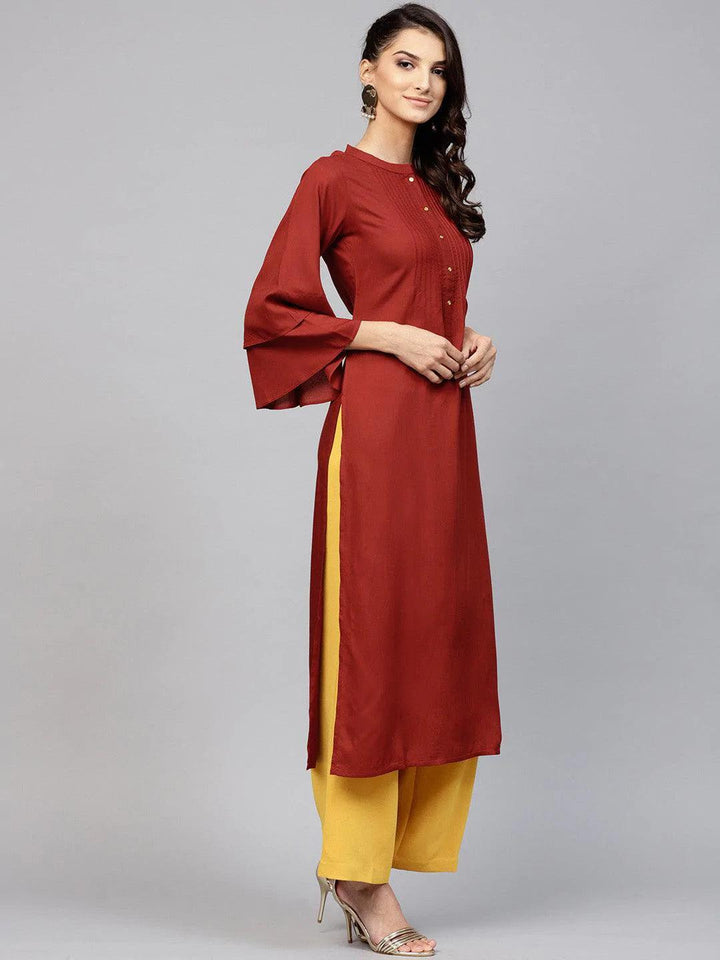 Maroon Solid Rayon Kurta