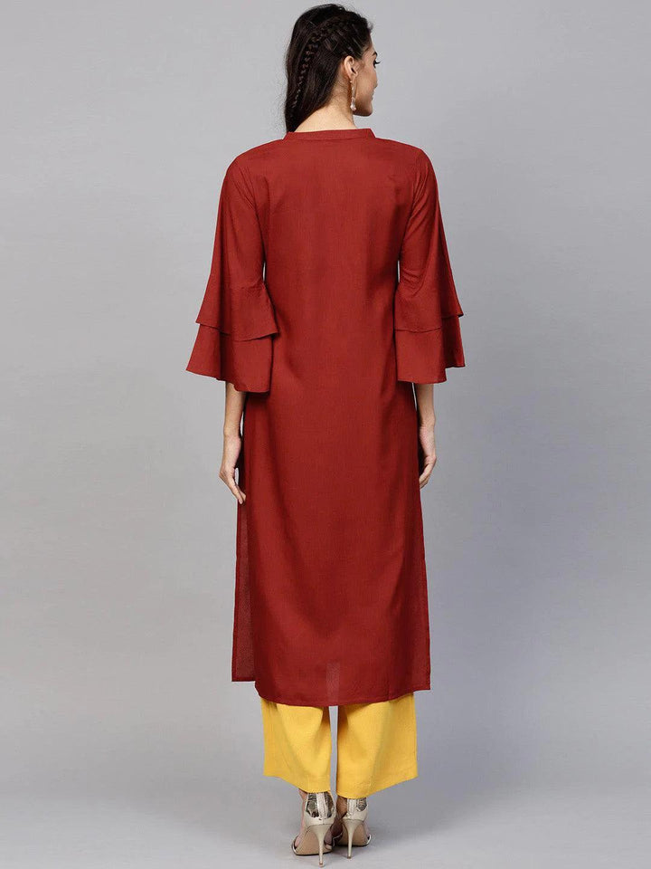 Maroon Solid Rayon Kurta