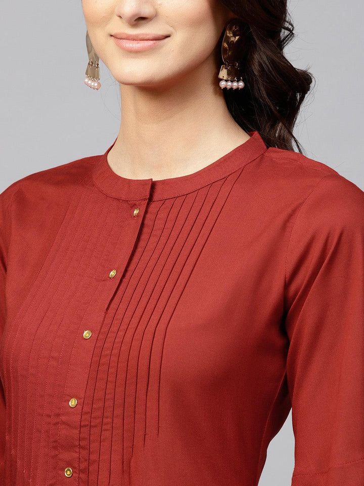 Maroon Solid Rayon Kurta