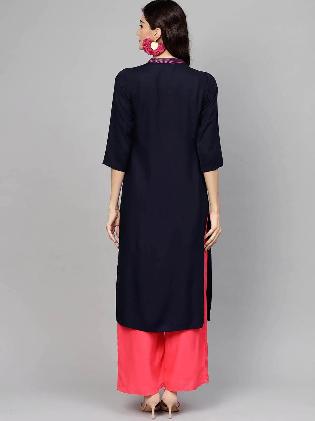 Blue Solid Rayon Kurta - ShopLibas
