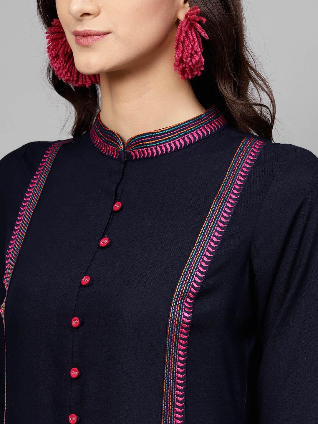 Blue Solid Rayon Kurta - ShopLibas