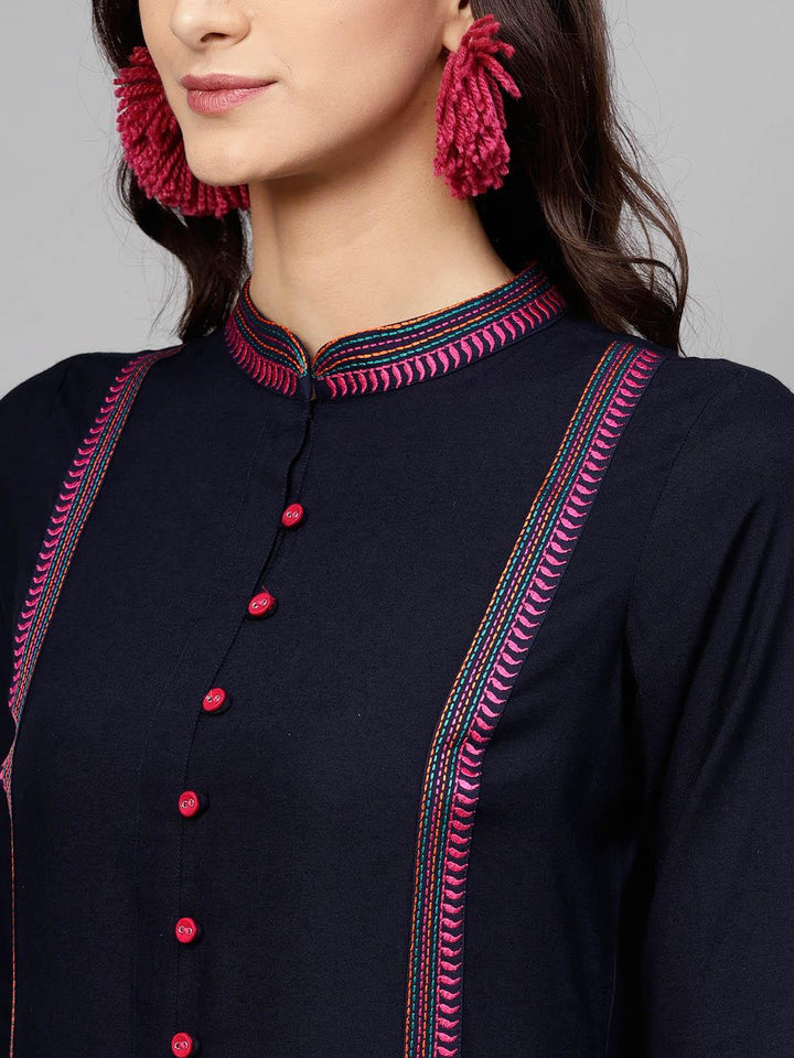 Blue Solid Rayon Kurta