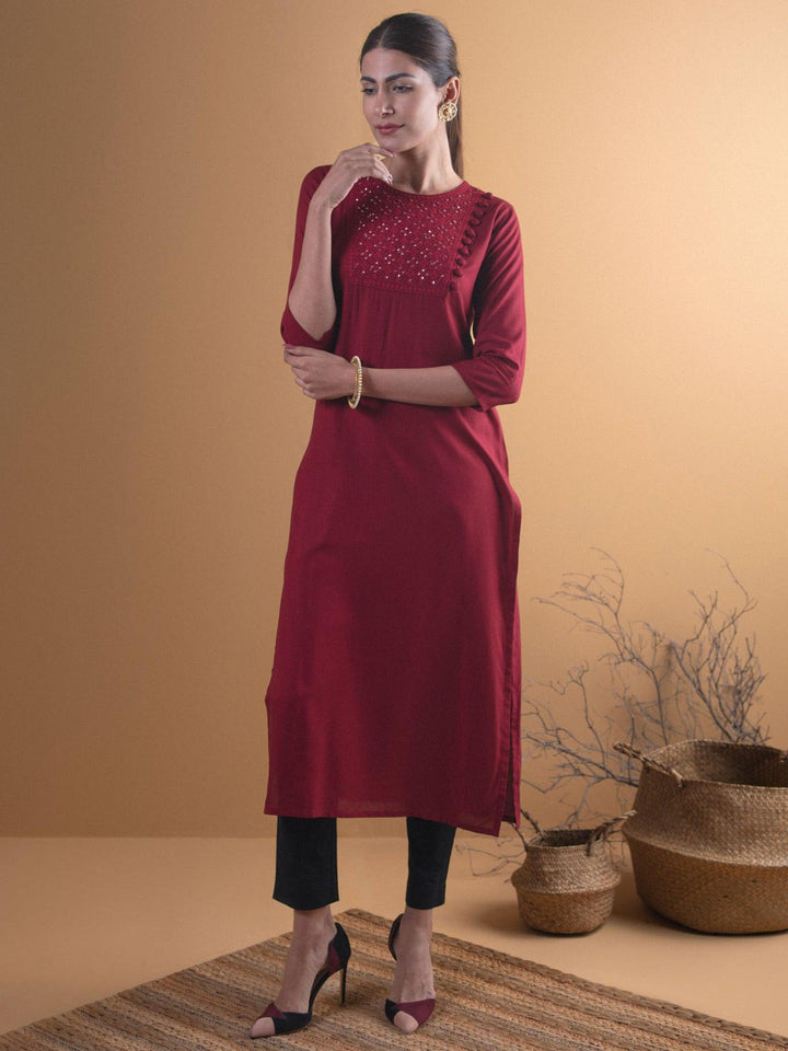 Maroon Yoke Design Rayon Kurta